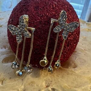 Gold and Silver Crystal Butterfly Earrings